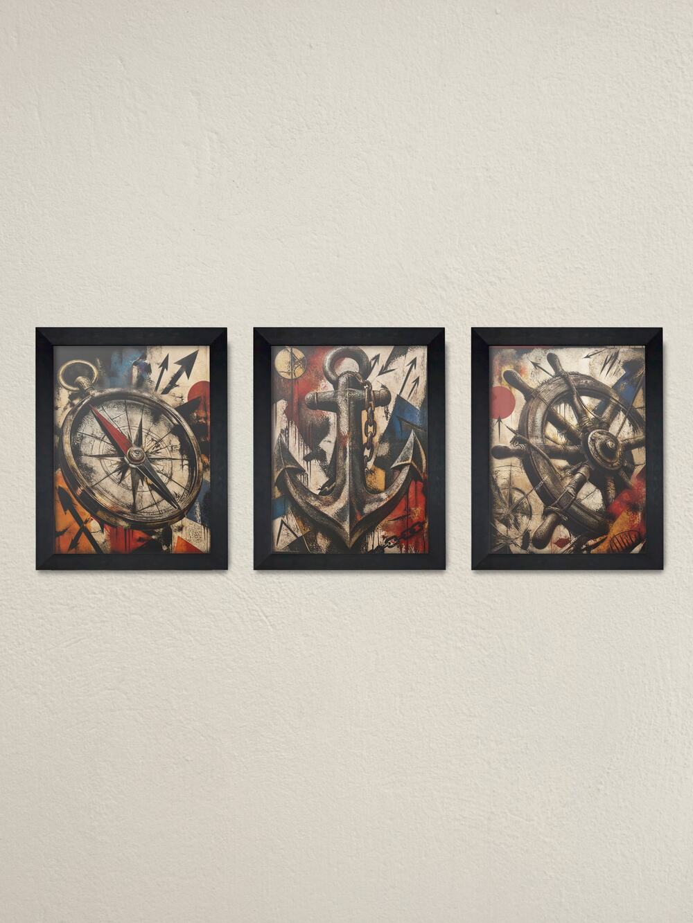 Set of 3 Framed Nautical Wall Art Prints